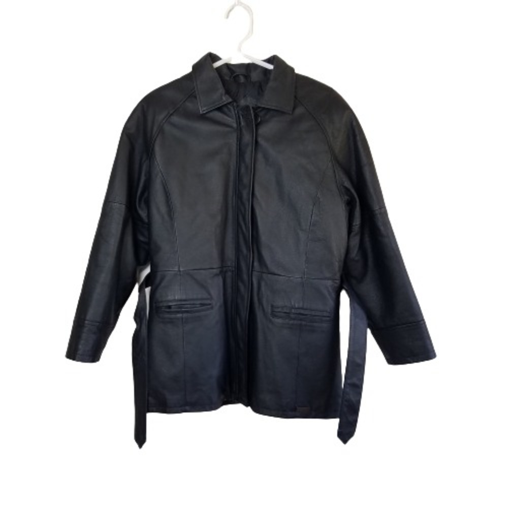 KC Collections Kenneth Cole Women's Black Leather Coat XL Zipper‎ Pockets Lined